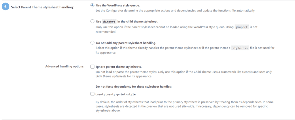 Child Theme Configurator Step 6