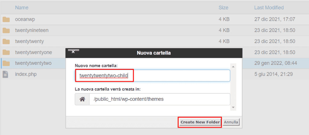 Creare Cartella Tema Child