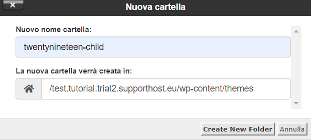 Creare Cartella Tema Child Twentynineteen