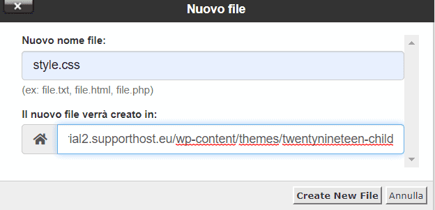 Creare File Css Per Tema Child Twenty Nineteen