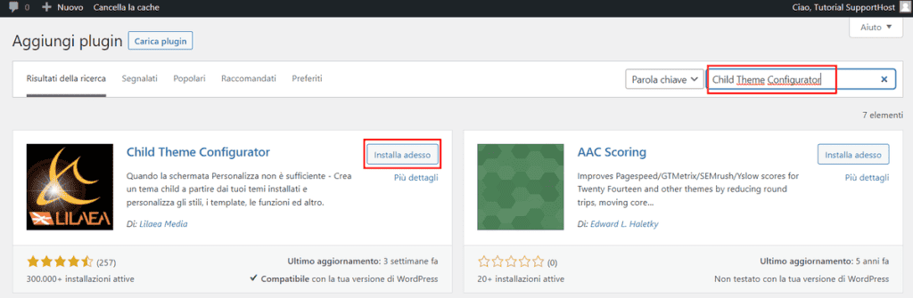 Installare Child Theme Configurator