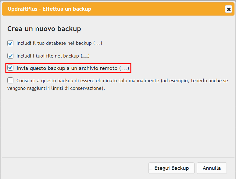 Invia Backup A Un Archivio Remoto Updraftplus