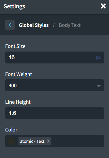 Global Styles Body Text Oxygen
