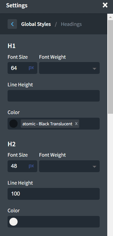 Global Styles Headings