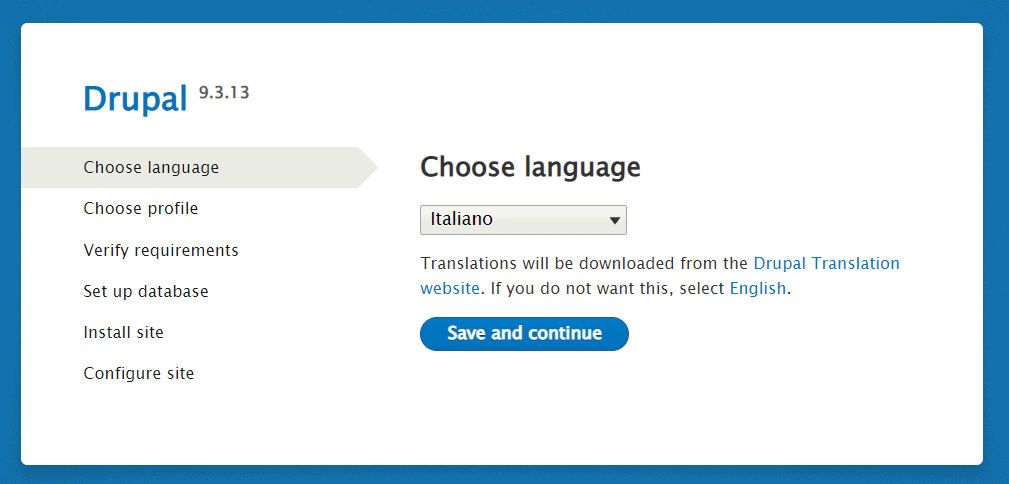 Installare Drupal Choose Language
