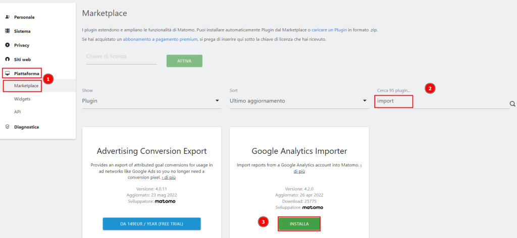 Installare Google Analytics Importer Da Matomo