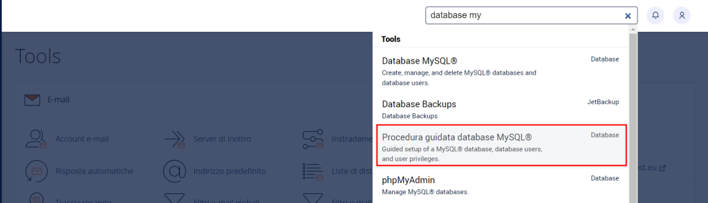Procedura Guidata Database Mysql Cpanel