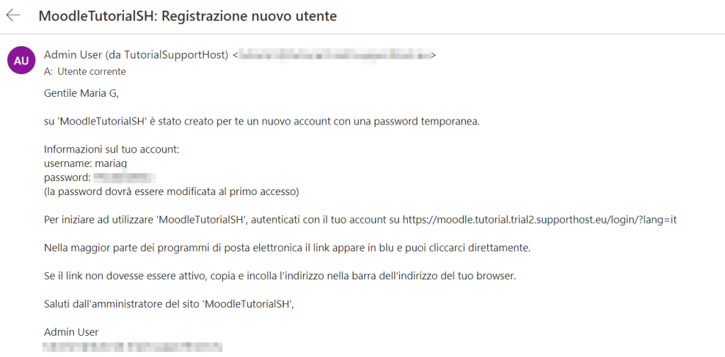 Email Account Utente Moodle