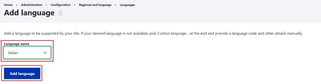 Add Language Italian Drupal