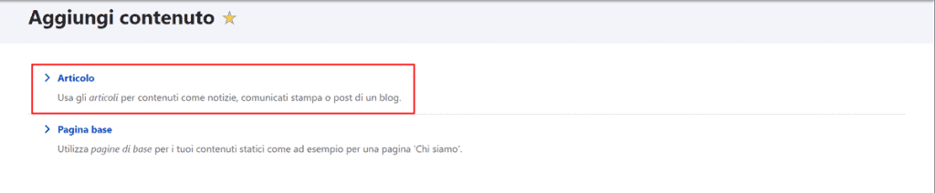 Aggiungi Contenuto Articolo Drupal