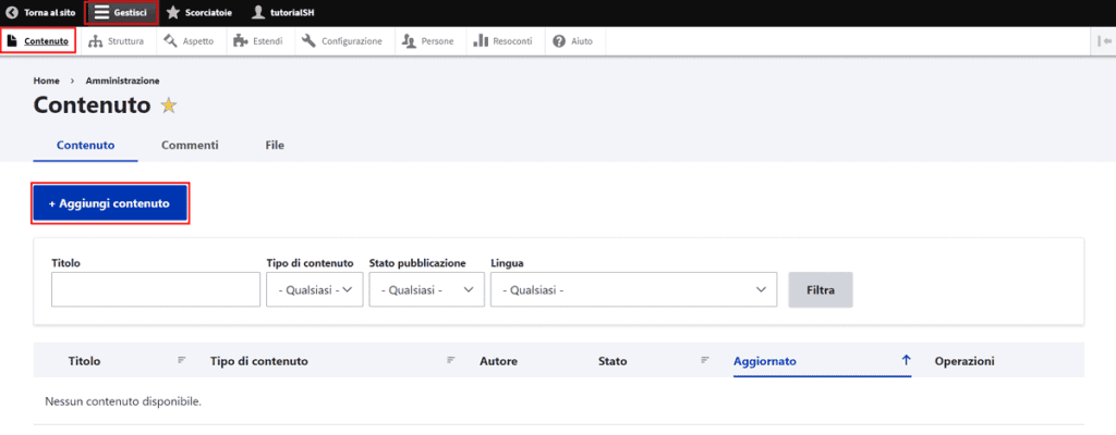 Aggiungi Contenuto Drupal