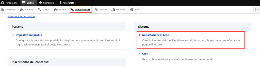 Configurazione Impostazioni Di Base Drupal