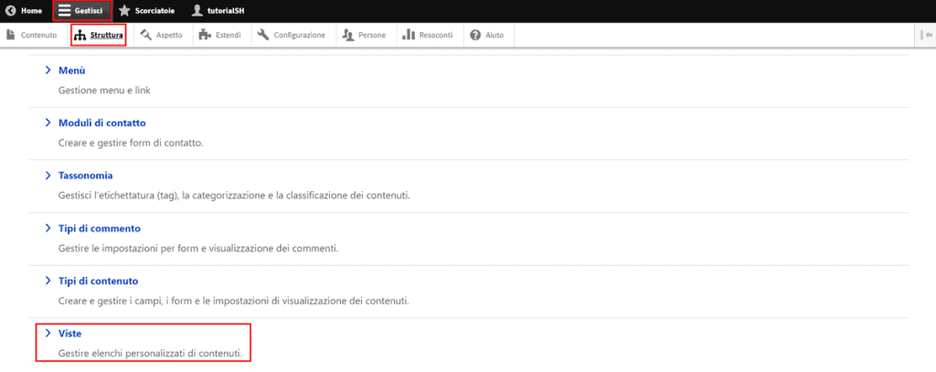 Drupal Gestisci Struttura Viste