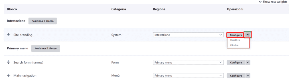 Gestione Dei Blocchi Drupal Opzioni