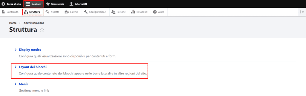 Gestisci Blocchi Drupal