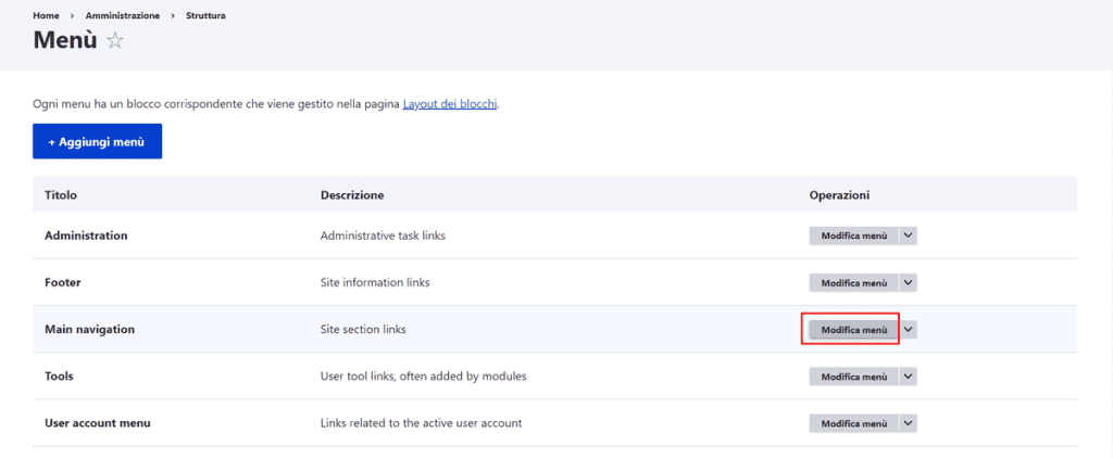Modifica Menu Principale Drupal