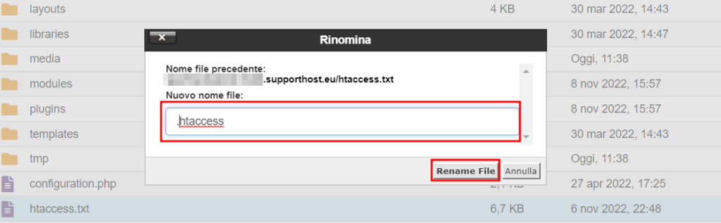 Rinominare File Htaccess Joomla