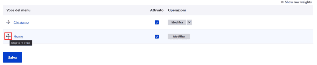 Riordinare Menu Drupal