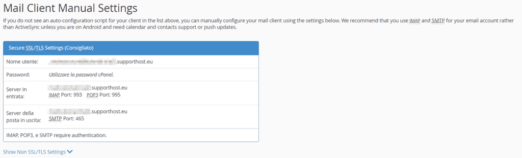 Credenziali Smtp Account Email Cpanel