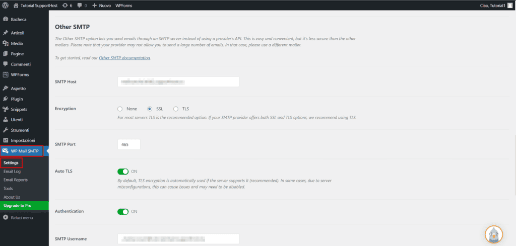 Impostazioni Wp Mail Smtp