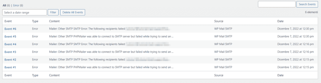 Lista Errori Wp Mail Smtp