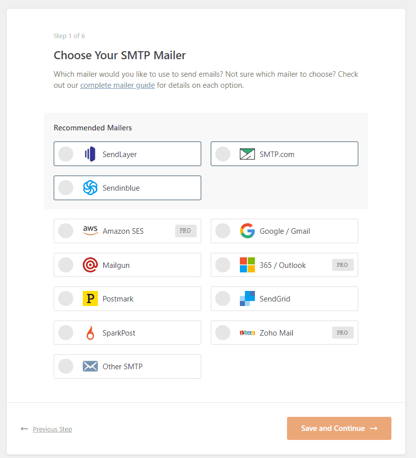 Procedura Guidata Wp Mail Smtp Step 1