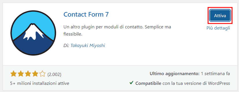 Attivare Plugin Su WordPress Contact Form 7