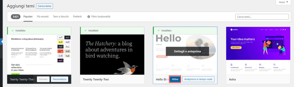 Attivare Un Tema Su WordPress Hello Elementor