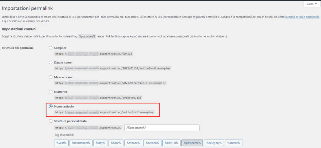 Impostare Permalink Worpress Nome Articolo