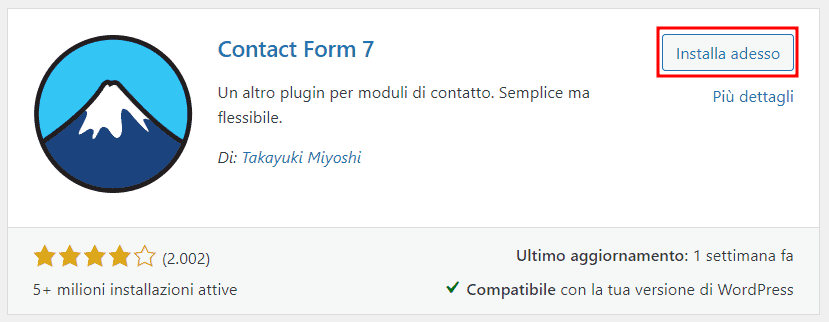 Installare Plugin Su WordPress Contact Form 7