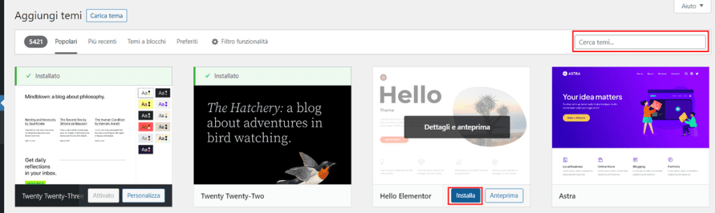 Installare Un Tema Su WordPress Hello Elementor