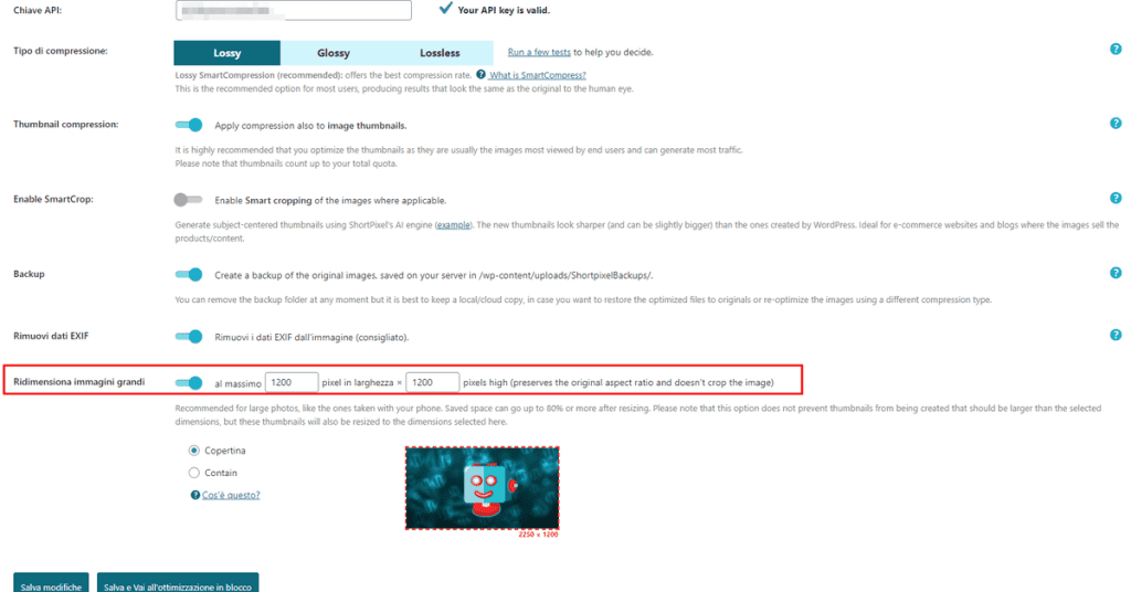 Impostazioni Generali Shortpixel Ottimizzazione Immagini