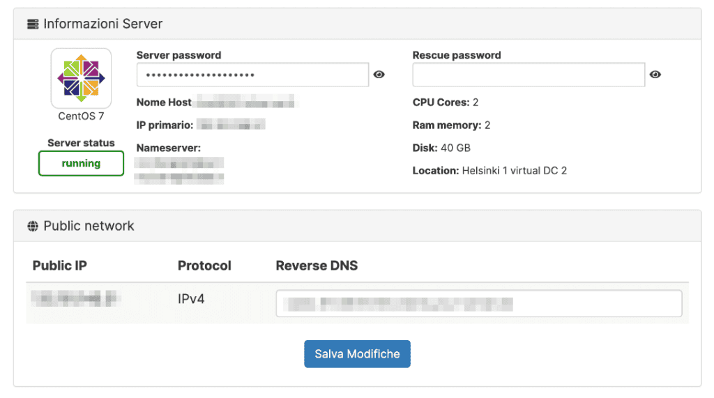 Informazioni Server Virtuale Vps Unmanaged