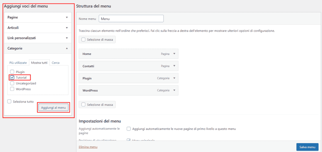 Aggiungere Voci Al Menu Principale WordPress