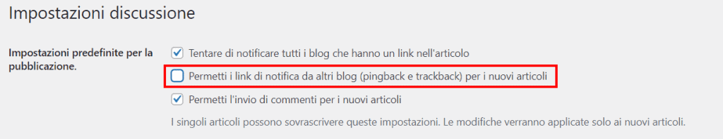 Disattivare Pingback E Trackback Blog WordPress