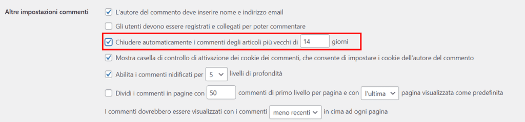 Impostazioni Blog WordPress Chiudere I Commenti