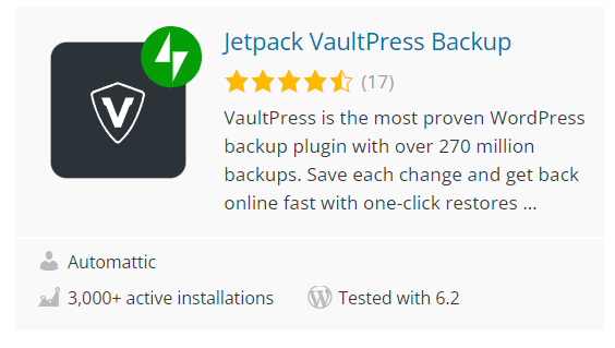 Jetpack Vaultpress Backup Plugin WordPress