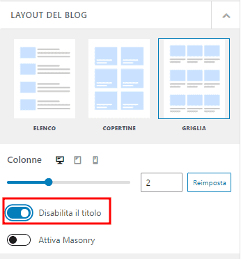 Layout Blog Neve Disabilita Titolo