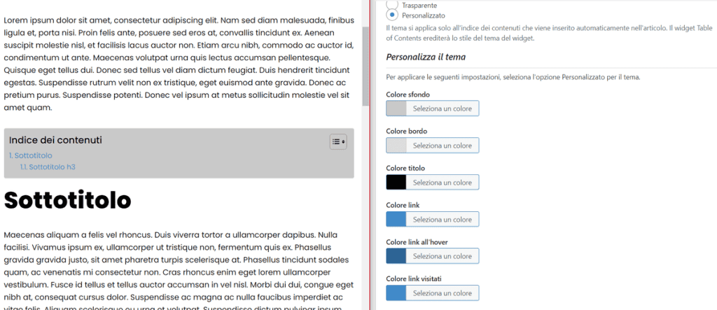 Modificare Aspetto Dellindice Easy Table Of Contents