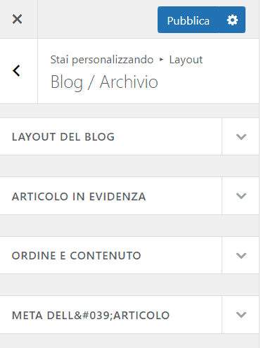 Opzioni Layout Tema Neve WordPress