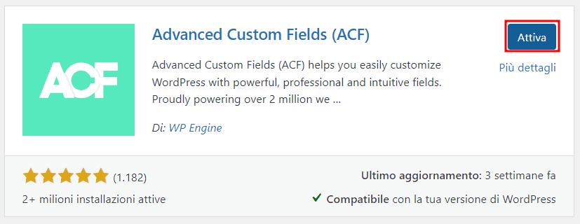 Attivare Advanced Custom Fields