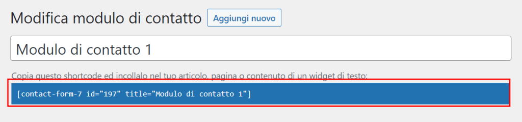 Shortcode Del Modulo Di Contatto Di Contact Form 7