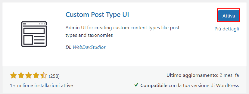 Attivare Custom Post Type Ui