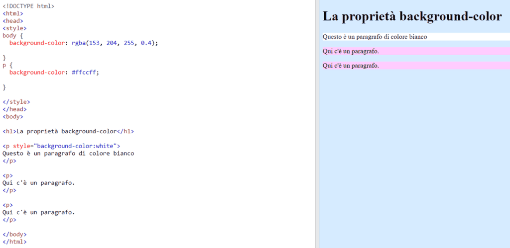 Esempio Background Color Css