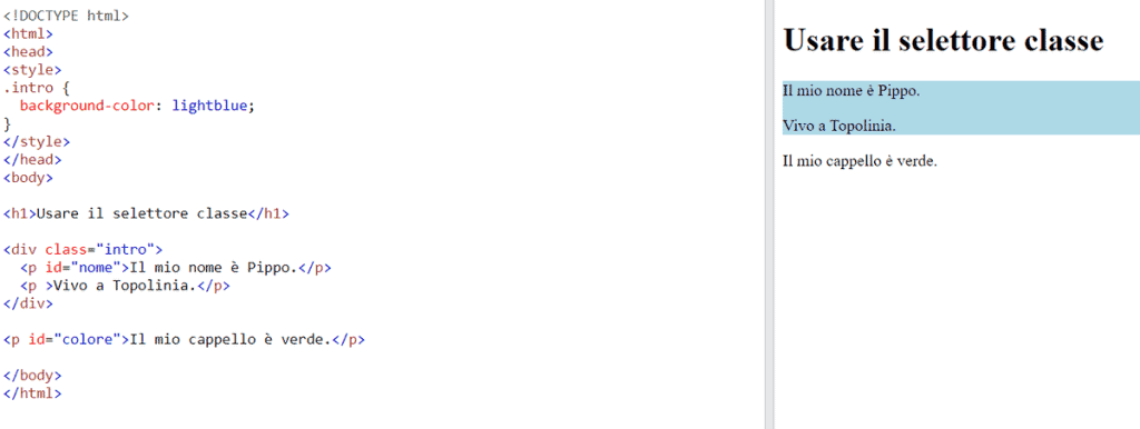 Esempio Selettore Classe Css