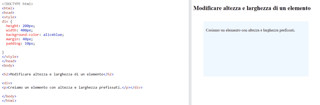 Impostare Height E Width