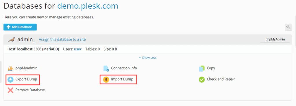 Esportare O Importare Database Con Plesk