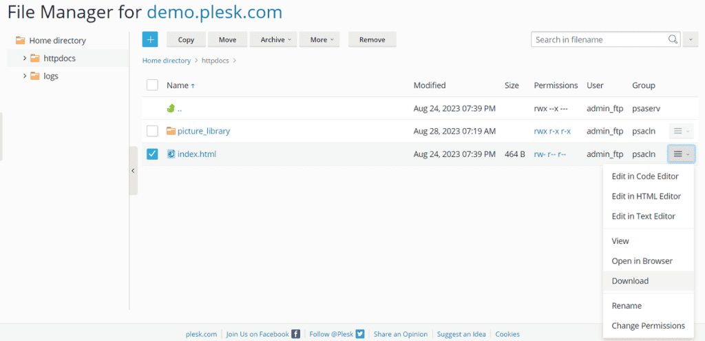 Operazioni Sui File Da File Manager Plesk