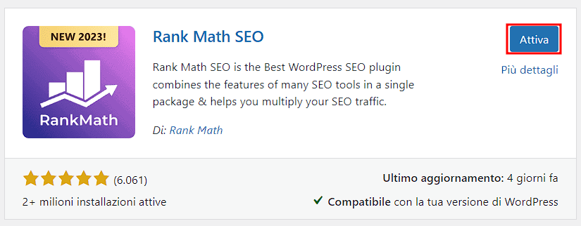 Attivare Rank Math Plugin Su WordPress