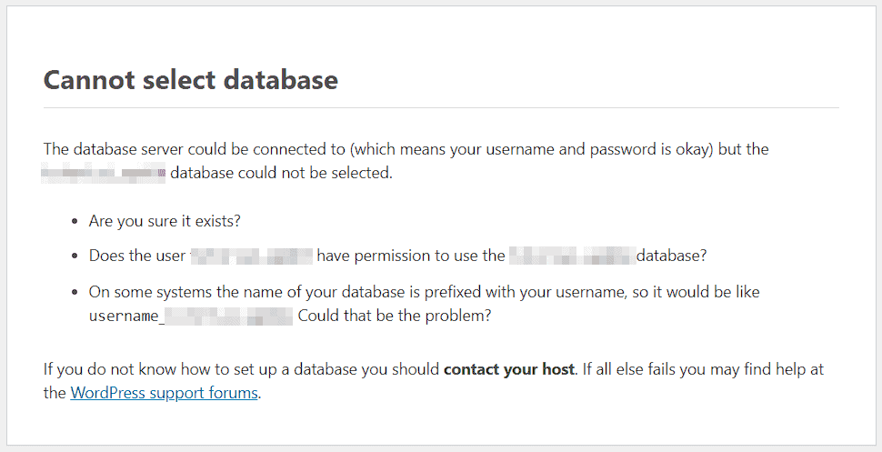 Cannot Select Database WordPress